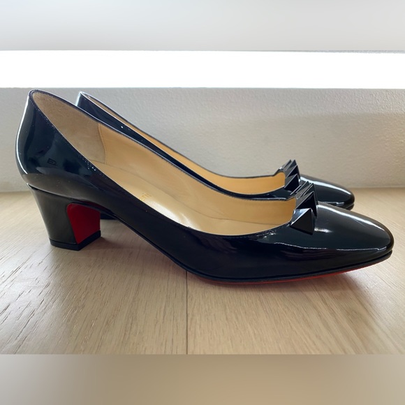 Christian Louboutin Patent Block Heel Red Sole Chunky Pump w/ Spikes Size 9.5 - Picture 5 of 9